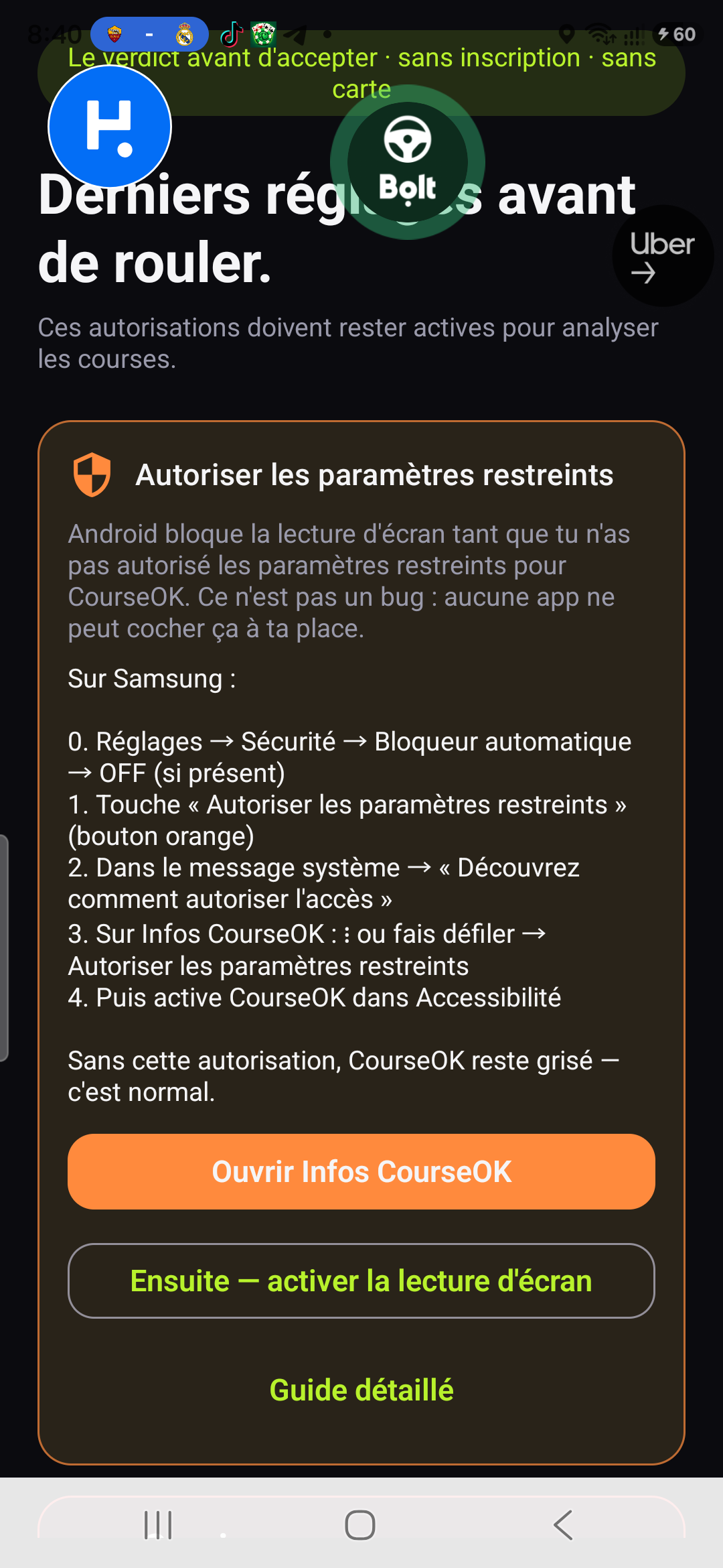 Écran d’activation des permissions