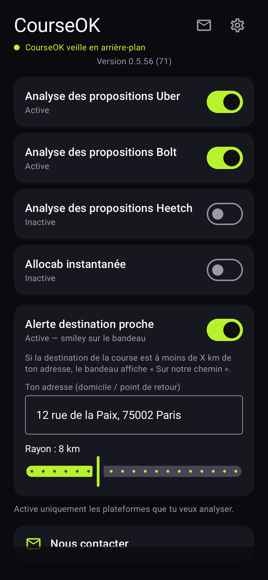 Accueil CourseOK — analyses Uber/Bolt et alerte près de chez toi