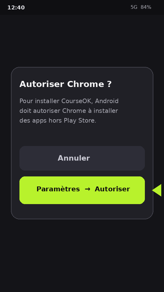 Écran Autoriser Chrome — bouton Paramètres
